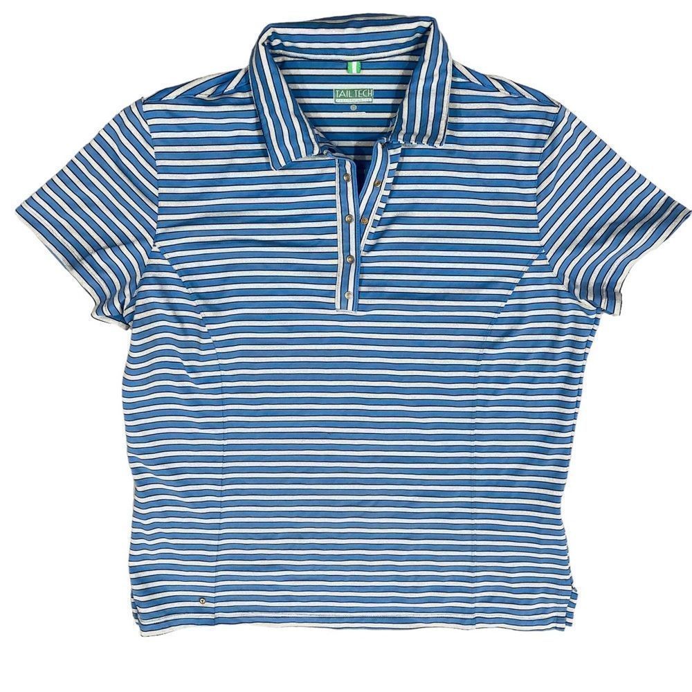 Tail Tech Performance Blue Crean Gold Stripes 5 Snaps Collar Top Sz M